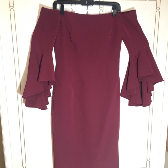 Milly off the Shoulder Burgundy Cocktail Dress - Picture 2 of 3